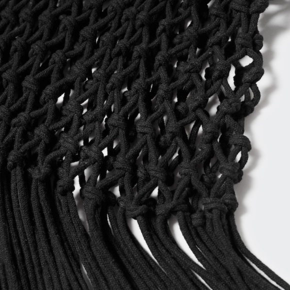 Black mesh crochet sleeveless sheer top with fringe detail - Picture 2 of 4